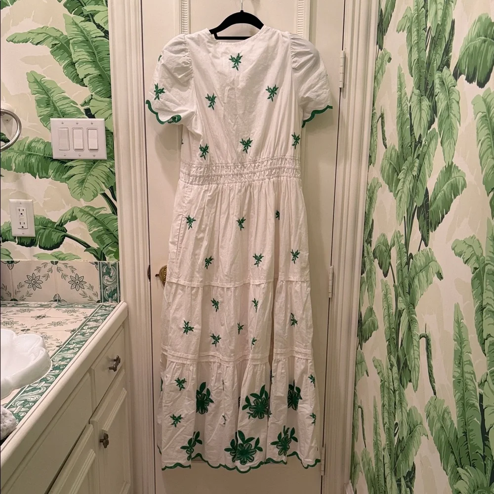 Anthropologie Somerset Collection White Maxi Dress with Green Embroidery - Picture 6 of 11